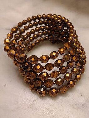 Vintage Memory Wrap multistrand metal plated bead coil bracelet boho, whimsy 40s